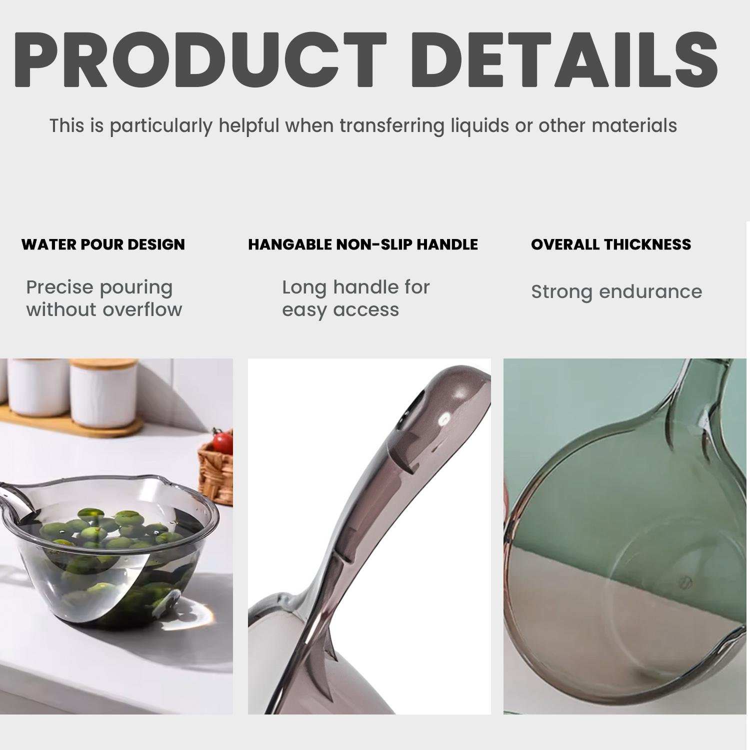 Limitless Water Spoon Thickened Anti-skid Long Handle Household Water Scoop for Bucket with Handle Durable Kitchen Gadget Supplies Tools (Transparent)